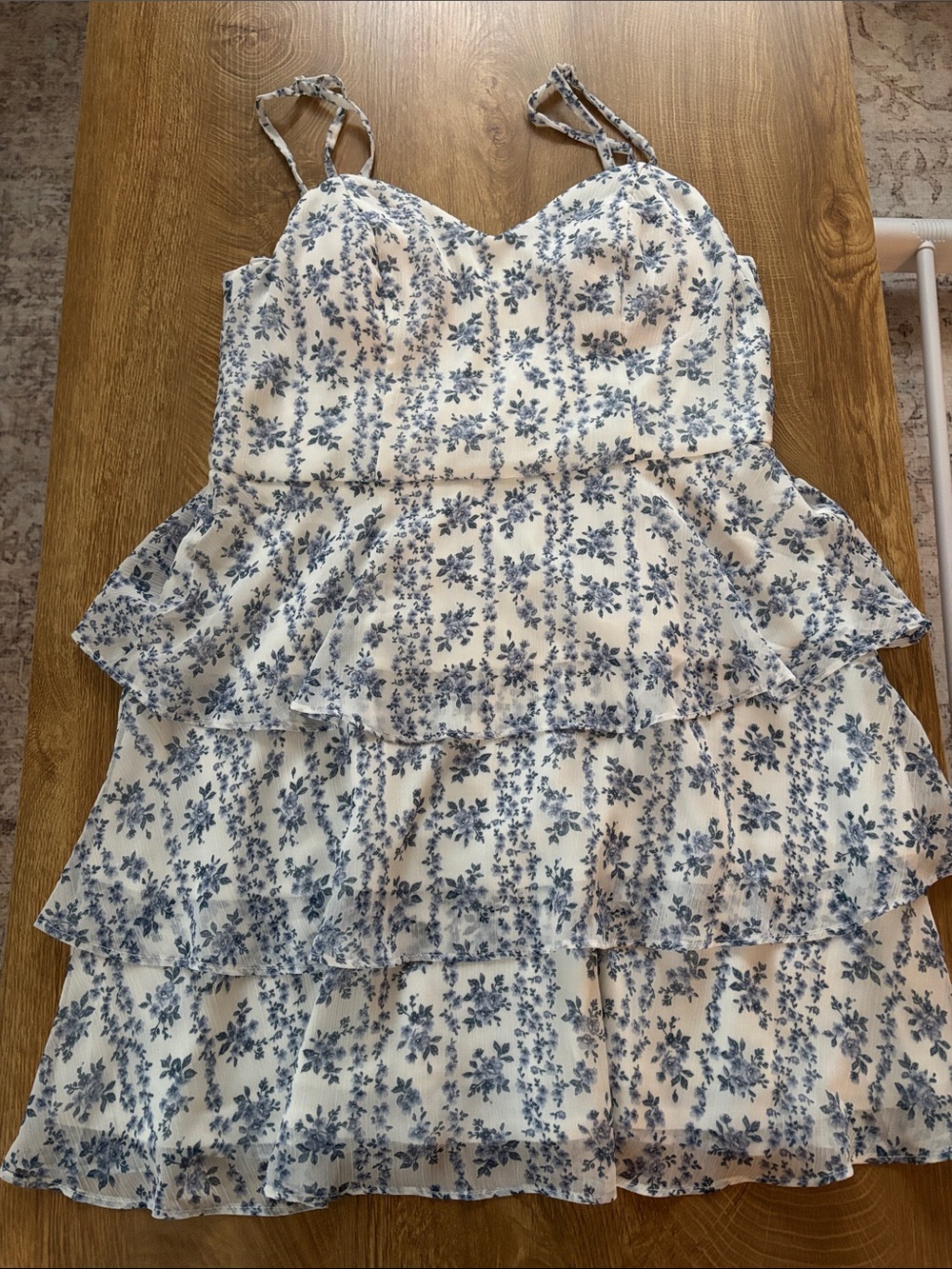 Blue Floral Tiered Peplum Dress